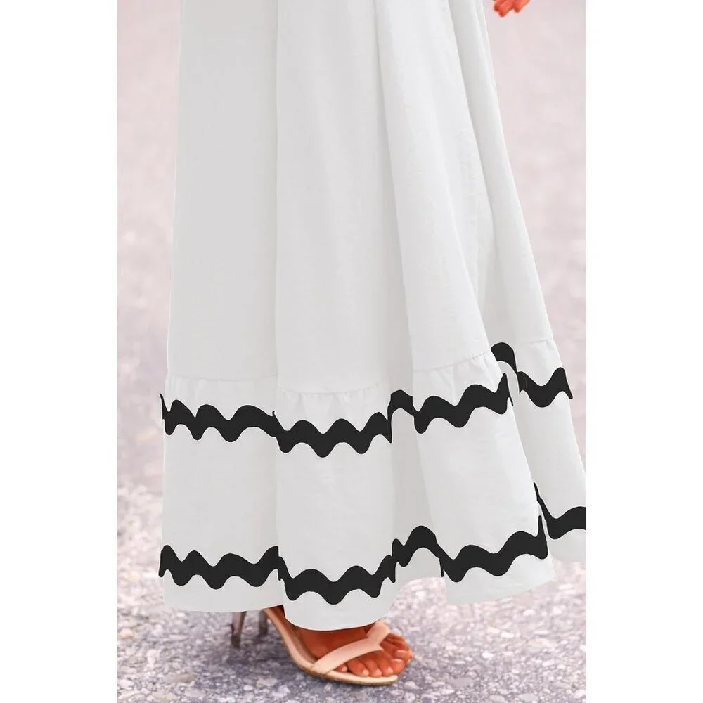 Women's White Casual Sleeveless Spaghetti Strap Ruffle Beach Maxi Dress